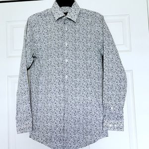 J.Ferrar Slim Fit Mini Floral Dress Shirt Blue